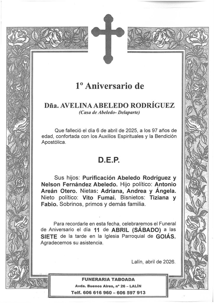 Dña. AVELINA ABELEDO RODRÍGUEZ