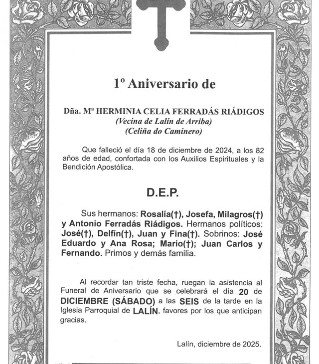 Dña. Mª HERMINIA CELIA FERRADÁS RIÁDIGOS