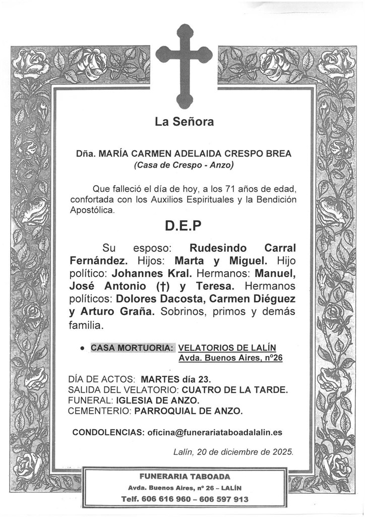 Dña. MARÍA CARMEN ADELAIDA CRESPO BREA