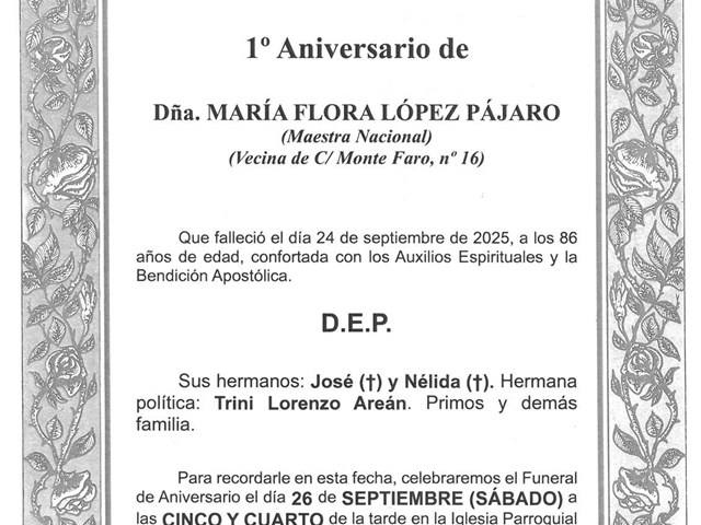 Dña. MARÍA FLORA LÓPEZ PÁJARO