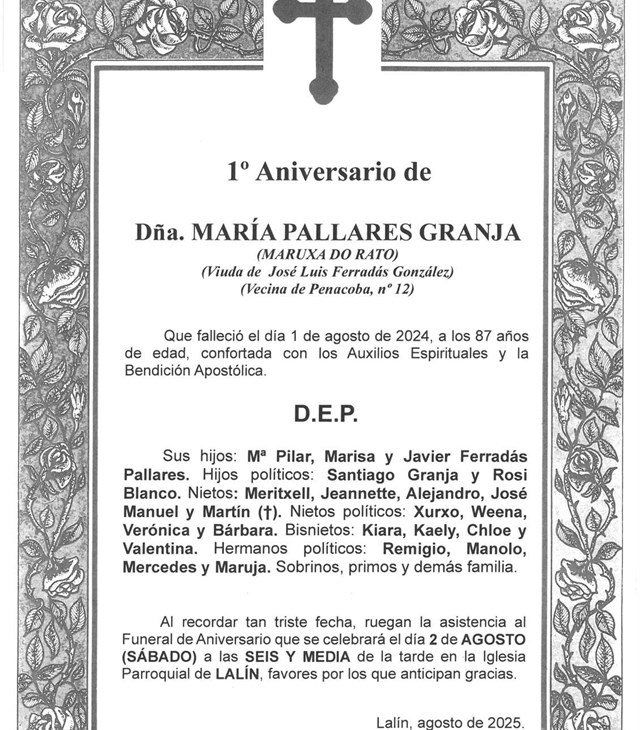 Dña. MARÍA PALLARES GRANJA