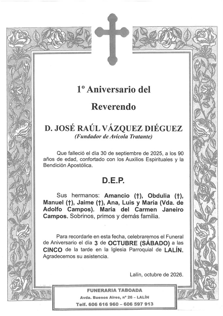 EL REVERENDO D. JOSÉ RAÚL VÁZQUEZ DIÉGUEZ